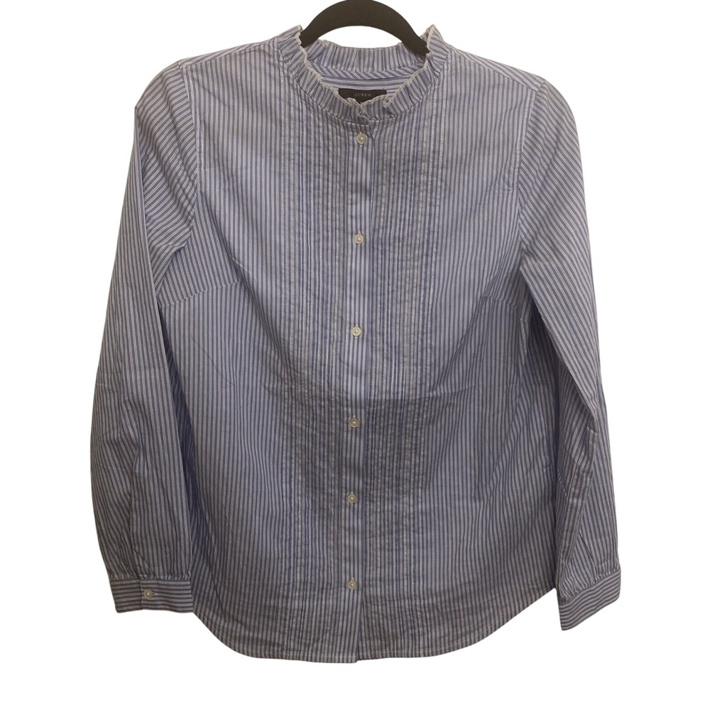 J CREW Ruffleneck tuxedo shirt in striped lightweight cotton poplin Blue XS